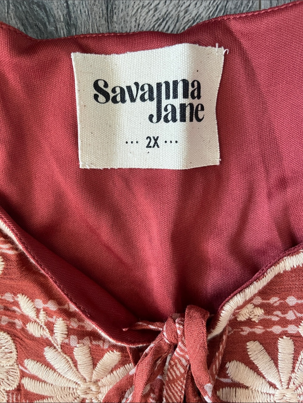Savanna Jane Rust Dress with Cream Floral Embroidery - Picture 2 of 10